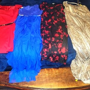Lot Of 4 Dresses, 3 Have Zipper Defects, Red Dress In Perfect Condition